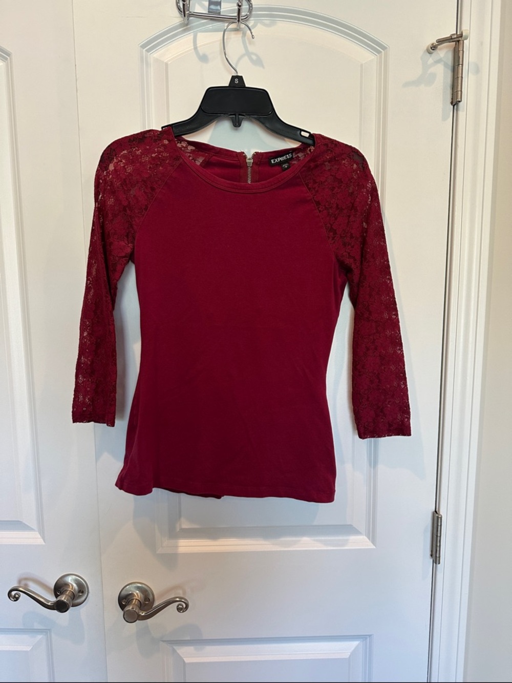 Express Women's Wine Lace-Sleeve Top